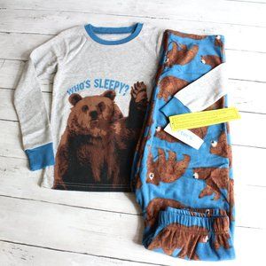 Carter's Boy's Winter 2 Pc Pajama Set Youth Size 5 5T Blue Brown Bear